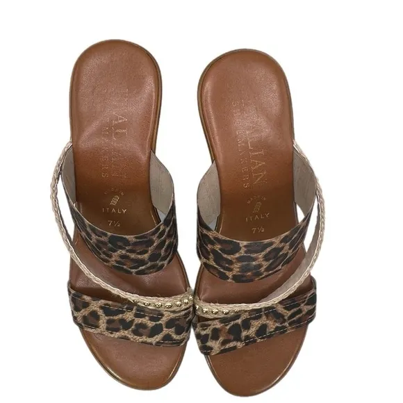 Italian Shoemakers | Adesso Brown &amp; Leopard Print Wedge Open Toe Sandals