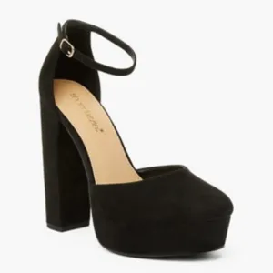 Italian Shoemakers Black Heels with Thick Platform and Ankle Strap