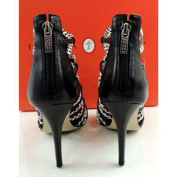 Ivanka Trump Manis Strappy High Heel Sandals Black Multi Leather Size 5.5