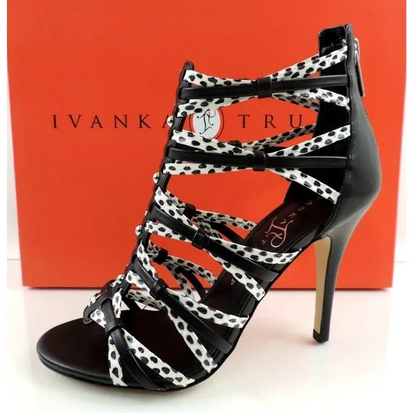 Ivanka Trump Manis Strappy High Heel Sandals Black Multi Leather Size 5.5