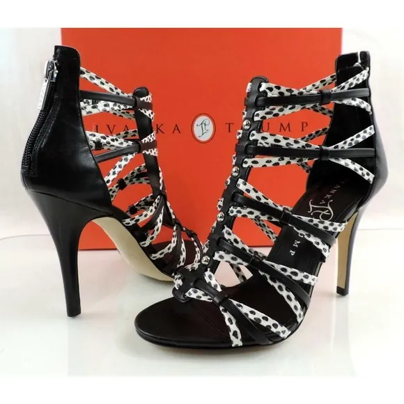 Ivanka Trump Manis Strappy High Heel Sandals Black Multi Leather Size 5.5