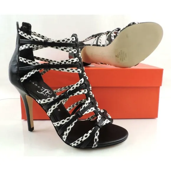 Ivanka Trump Manis Strappy High Heel Sandals Black Multi Leather Size 5.5