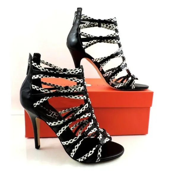 Ivanka Trump Manis Strappy High Heel Sandals Black Multi Leather Size 5.5