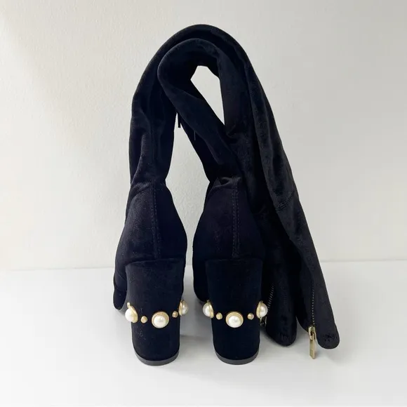 Ivanka Trump Tamir Over The Knee Boots Velvet Pearl Block Heel 9 OTK