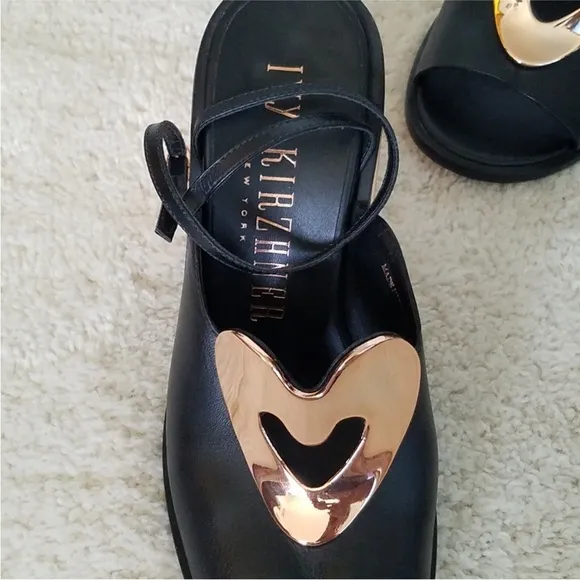Ivy Kirzhner Black W/Rose Gold Heart &amp; Block Heel Women’s Sandals Sz 8.5 FIRM!!