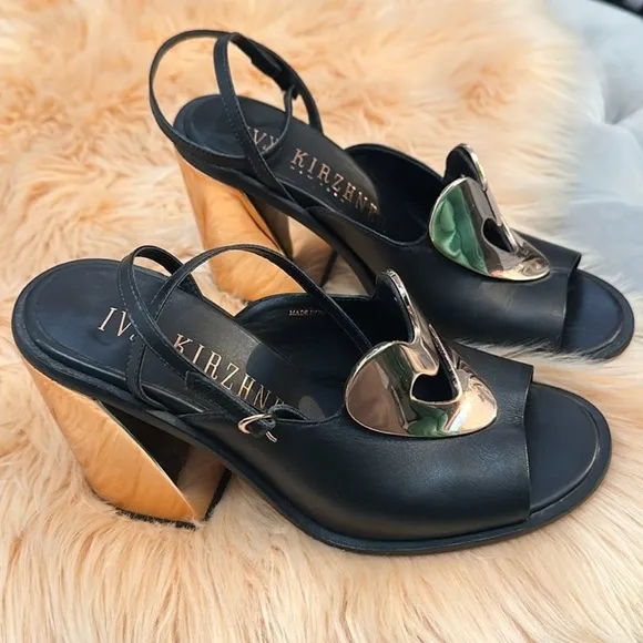 Ivy Kirzhner Black W/Rose Gold Heart &amp; Block Heel Women’s Sandals Sz 8.5 FIRM!!