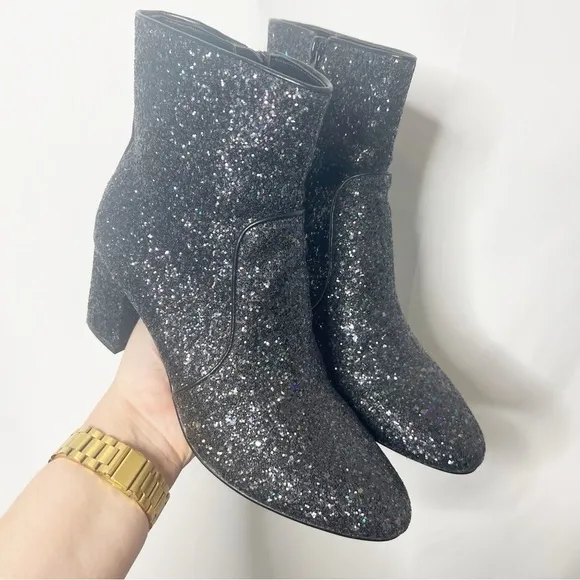 J. Crew Black Glitter Ankle Boots Size 7.5