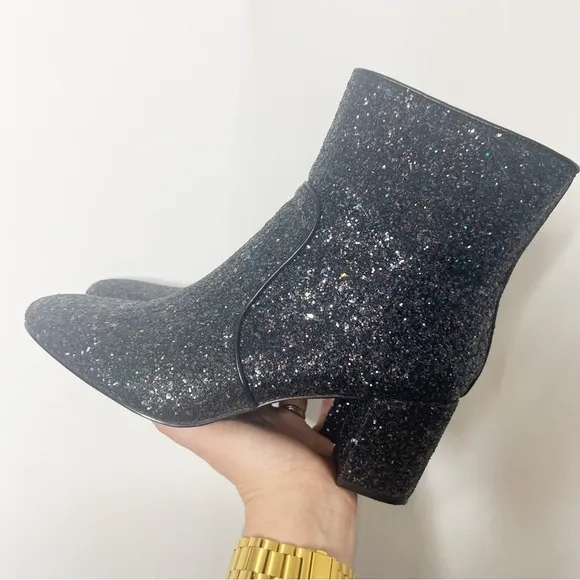 J. Crew Black Glitter Ankle Boots Size 7.5