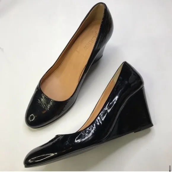 J. CREW Black Patent Leather Wedge Heels Made In Italy Size 6