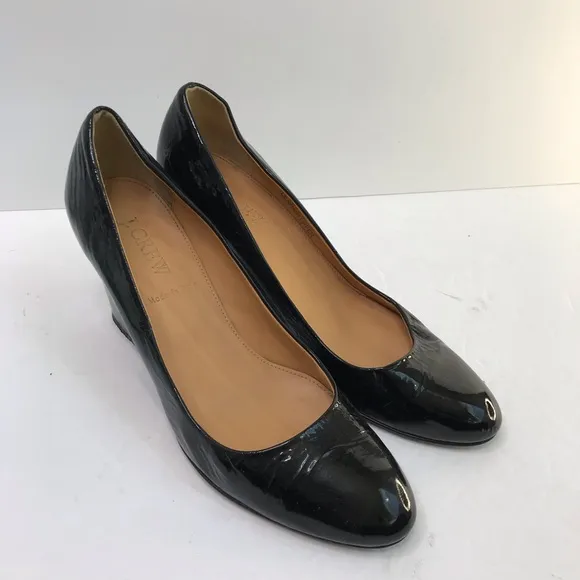 J. CREW Black Patent Leather Wedge Heels Made In Italy Size 6