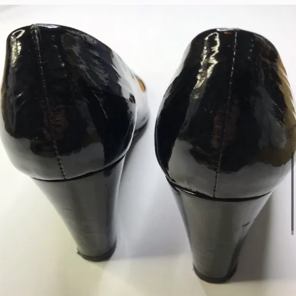 J. CREW Black Patent Leather Wedge Heels Made In Italy Size 6
