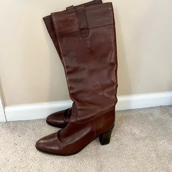 J. Crew Brown Leather Tall Boots Block Heel