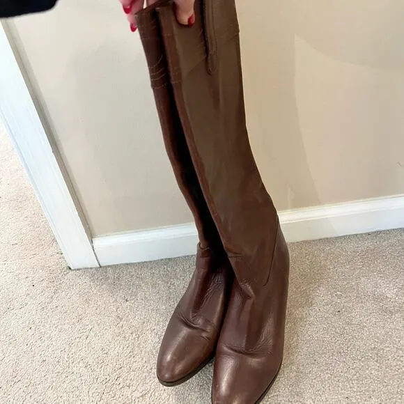J. Crew Brown Leather Tall Boots Block Heel
