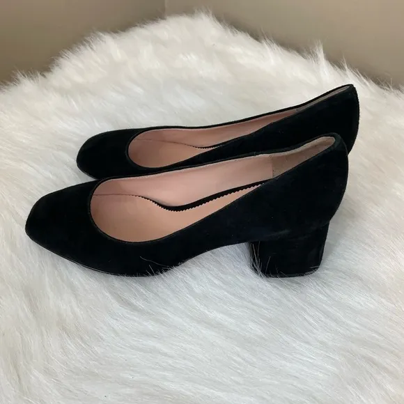 J Crew Celia Square Toe Block Heel Black Suede Pumps 7.5