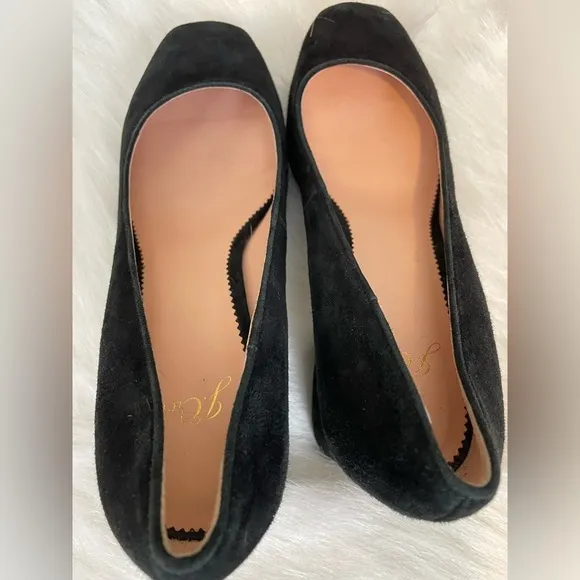 J Crew Celia Square Toe Block Heel Black Suede Pumps 7.5