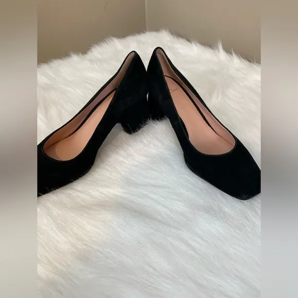 J Crew Celia Square Toe Block Heel Black Suede Pumps 7.5