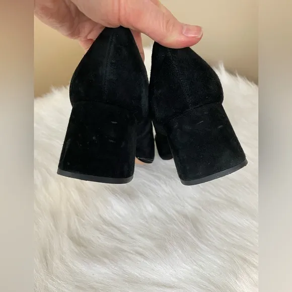 J Crew Celia Square Toe Block Heel Black Suede Pumps 7.5