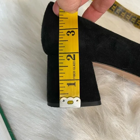 J Crew Celia Square Toe Block Heel Black Suede Pumps 7.5