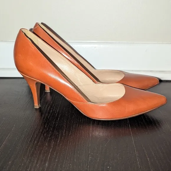 J. Crew Genuine Leather Heels Women's 7.5 Camel Brown Made In Italy Elsie Pumps