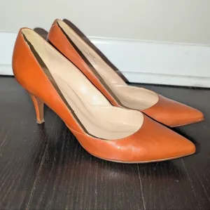 J. Crew Genuine Leather Heels Women's 7.5 Camel Brown Made In Italy Elsie Pumps