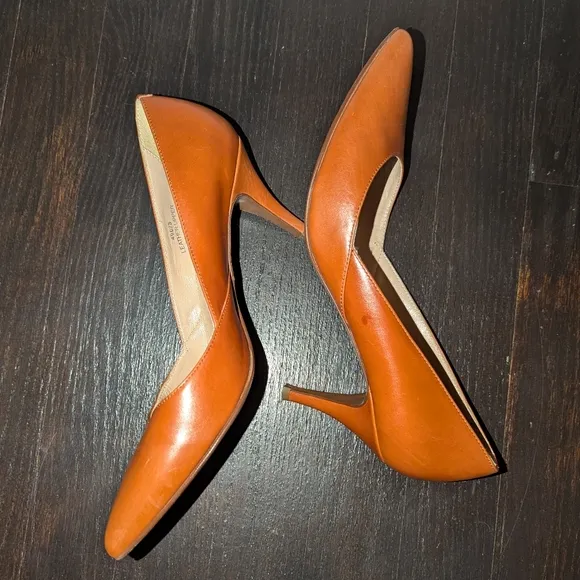 J. Crew Genuine Leather Heels Women's 7.5 Camel Brown Made In Italy Elsie Pumps