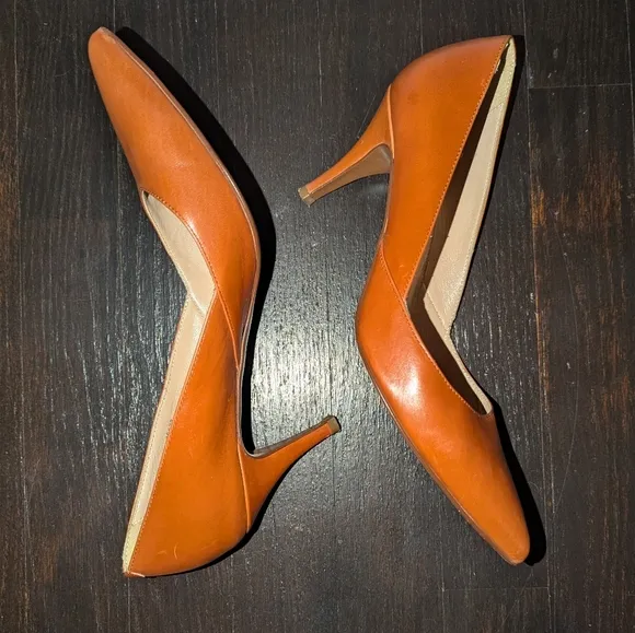 J. Crew Genuine Leather Heels Women's 7.5 Camel Brown Made In Italy Elsie Pumps