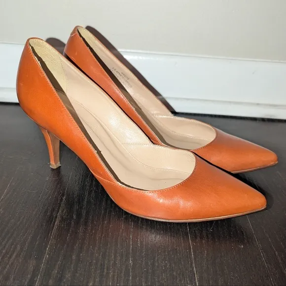 J. Crew Genuine Leather Heels Women's 7.5 Camel Brown Made In Italy Elsie Pumps