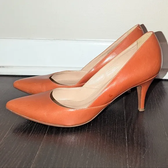 J. Crew Genuine Leather Heels Women's 7.5 Camel Brown Made In Italy Elsie Pumps