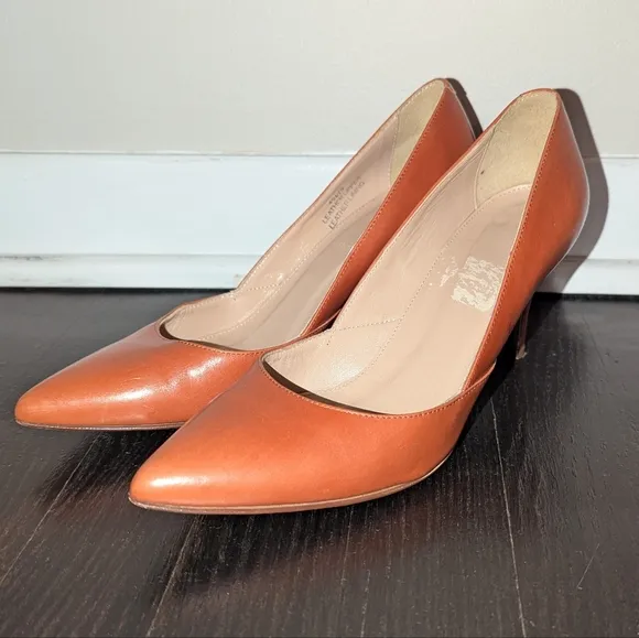 J. Crew Genuine Leather Heels Women's 7.5 Camel Brown Made In Italy Elsie Pumps