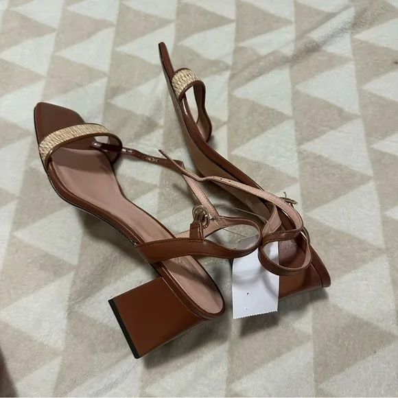 J crew Layne ankle-strap heels in raffia