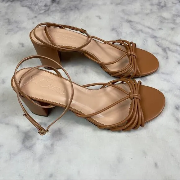 J. Crew Lucie Cognac Brown Strappy Block Heel Sandals