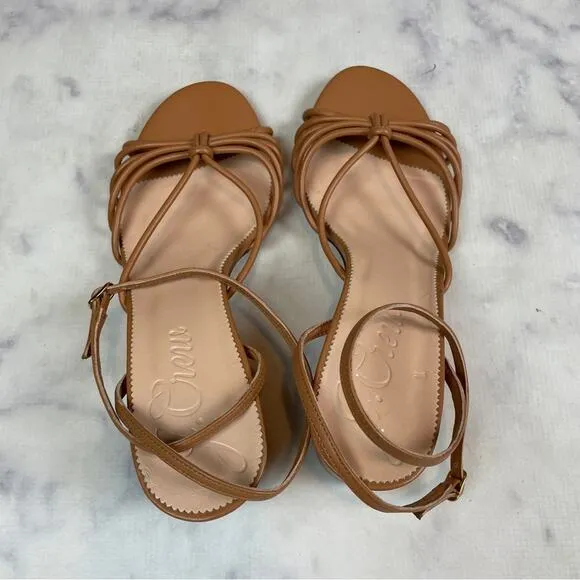 J. Crew Lucie Cognac Brown Strappy Block Heel Sandals