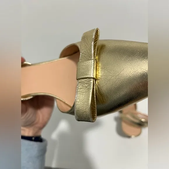 J crew Made-in-Italy Colette bow pumps in gold metallic crinkle leather 7.5