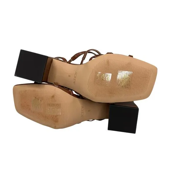 J. Crew NEW Layne Leather Strappy Sandals Block Heel English Saddle Brown Size 8