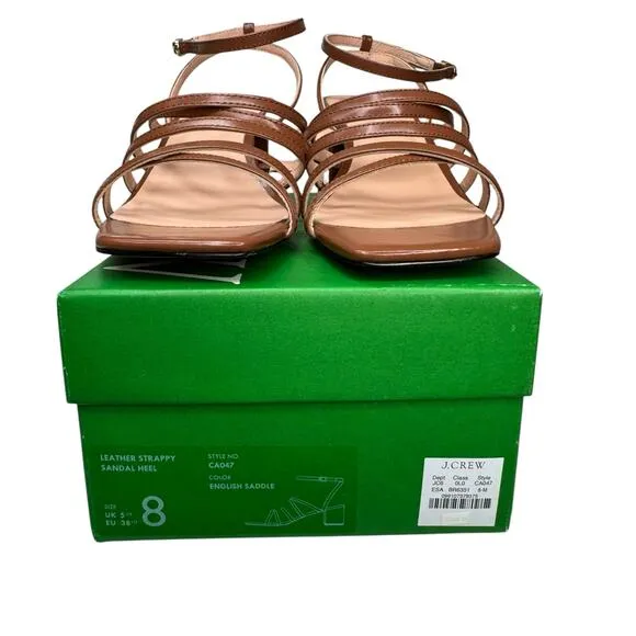J. Crew NEW Layne Leather Strappy Sandals Block Heel English Saddle Brown Size 8