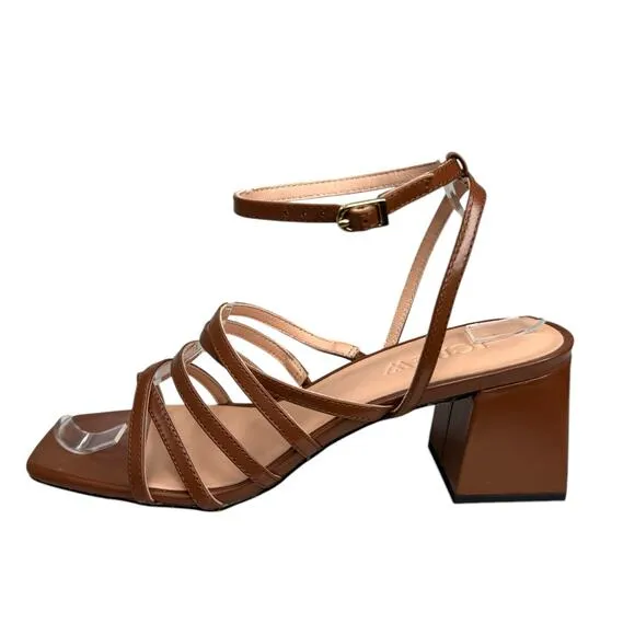 J. Crew NEW Layne Leather Strappy Sandals Block Heel English Saddle Brown Size 8