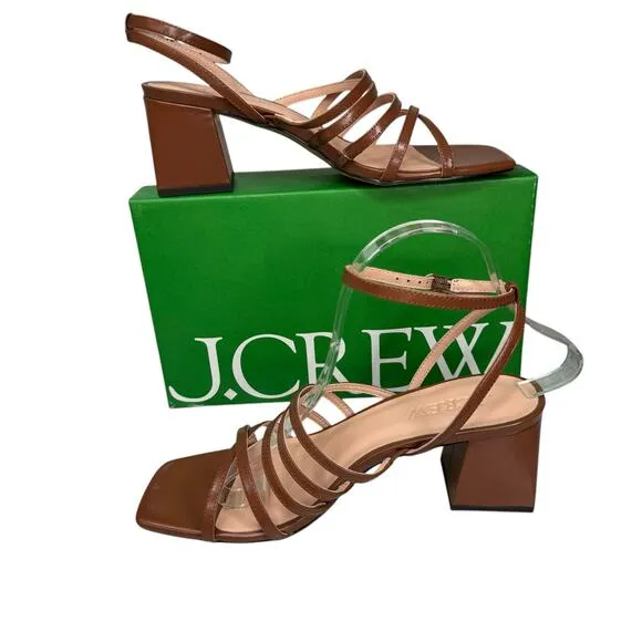 J. Crew NEW Layne Leather Strappy Sandals Block Heel English Saddle Brown Size 8