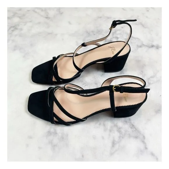 J. Crew Odette Black Suede Strappy Block Heel Sandals