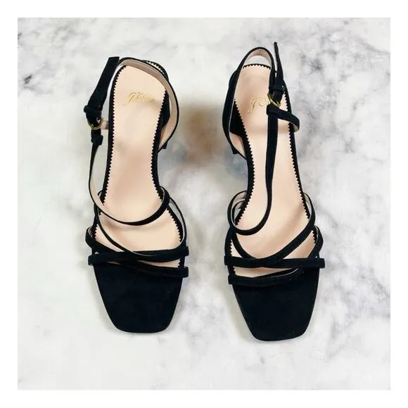 J. Crew Odette Black Suede Strappy Block Heel Sandals
