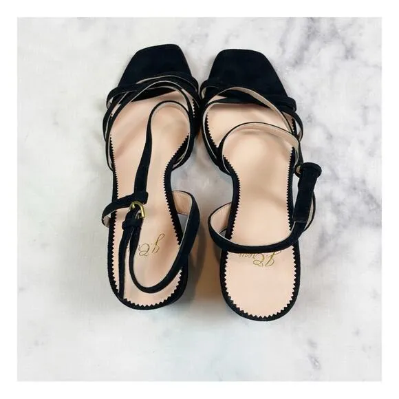 J. Crew Odette Black Suede Strappy Block Heel Sandals