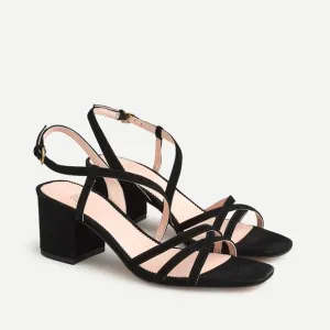 J. Crew Odette Black Suede Strappy Block Heel Sandals