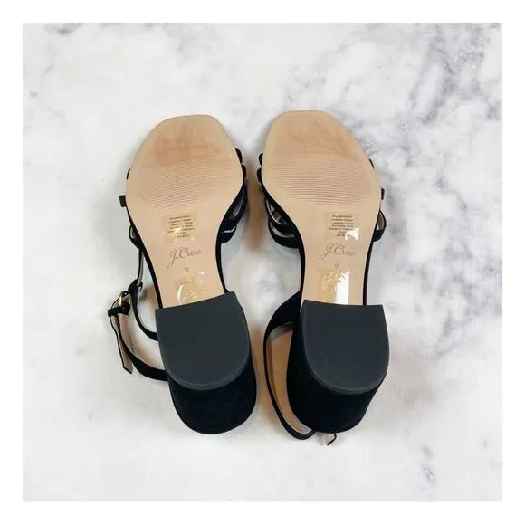 J. Crew Odette Black Suede Strappy Block Heel Sandals