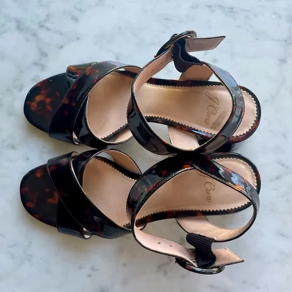 J. Crew patent leather tortoise penny sandals, block heel, sz6, EUC