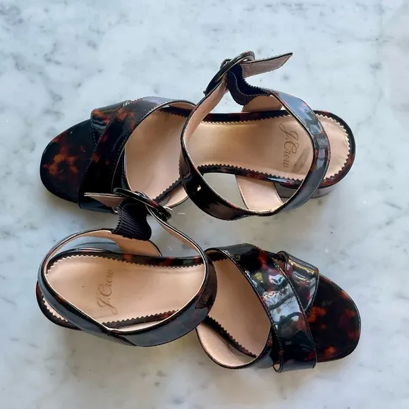 J. Crew patent leather tortoise penny sandals, block heel, sz6, EUC