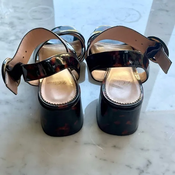 J. Crew patent leather tortoise penny sandals, block heel, sz6, EUC