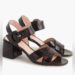 J. Crew patent leather tortoise penny sandals, block heel, sz6, EUC