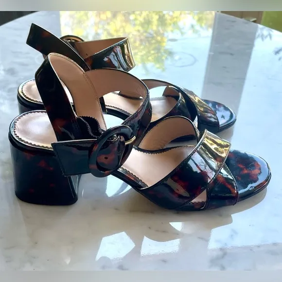 J. Crew patent leather tortoise penny sandals, block heel, sz6, EUC