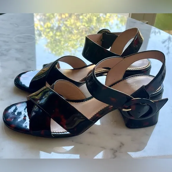 J. Crew patent leather tortoise penny sandals, block heel, sz6, EUC