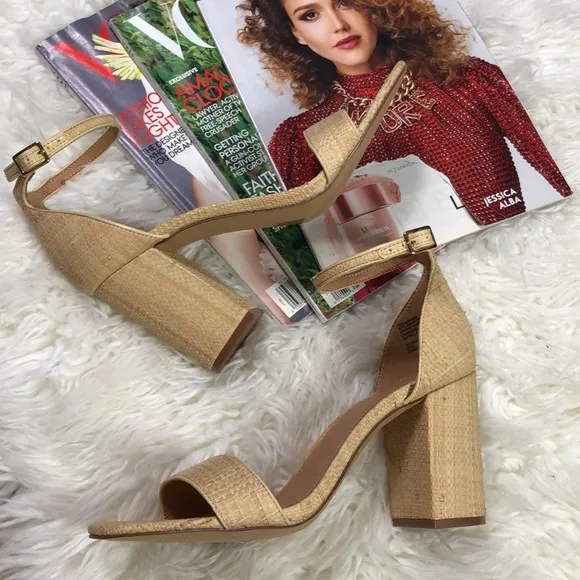 J. Crew Raffia block heel sandals