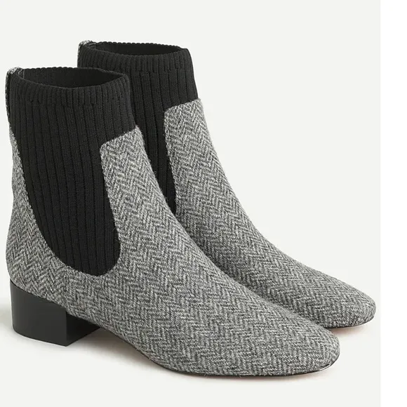 J Crew Ribbed-shaft Herringbone Chelsea Boots Women’s Size 8 Black &amp; Gray